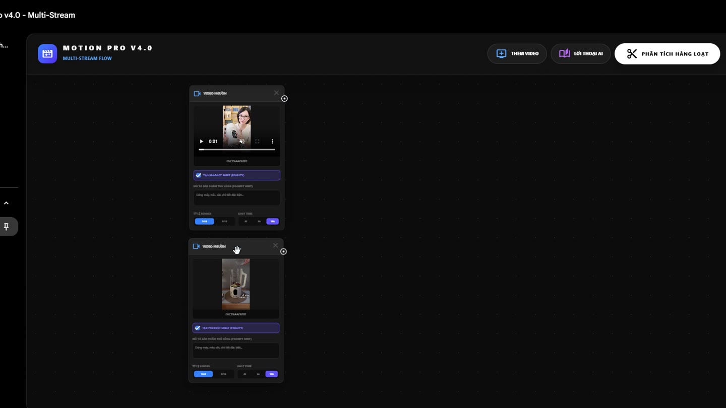 Canvas Motion Pro v4.0 có nhiều node Video nguồn